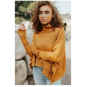 We The Free Sunbaby Mock Neck Drop Shoulder Ribbed Top Size Small